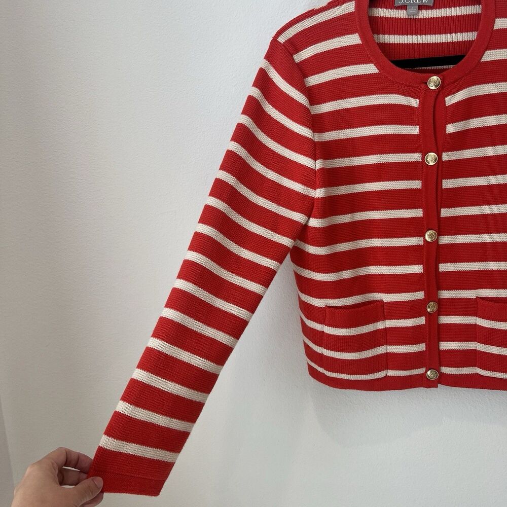 J Crew Cardigan Emilie Lady Sweater Jacket Moroccan Red & Sand Cream Large - Picture 4 of 8